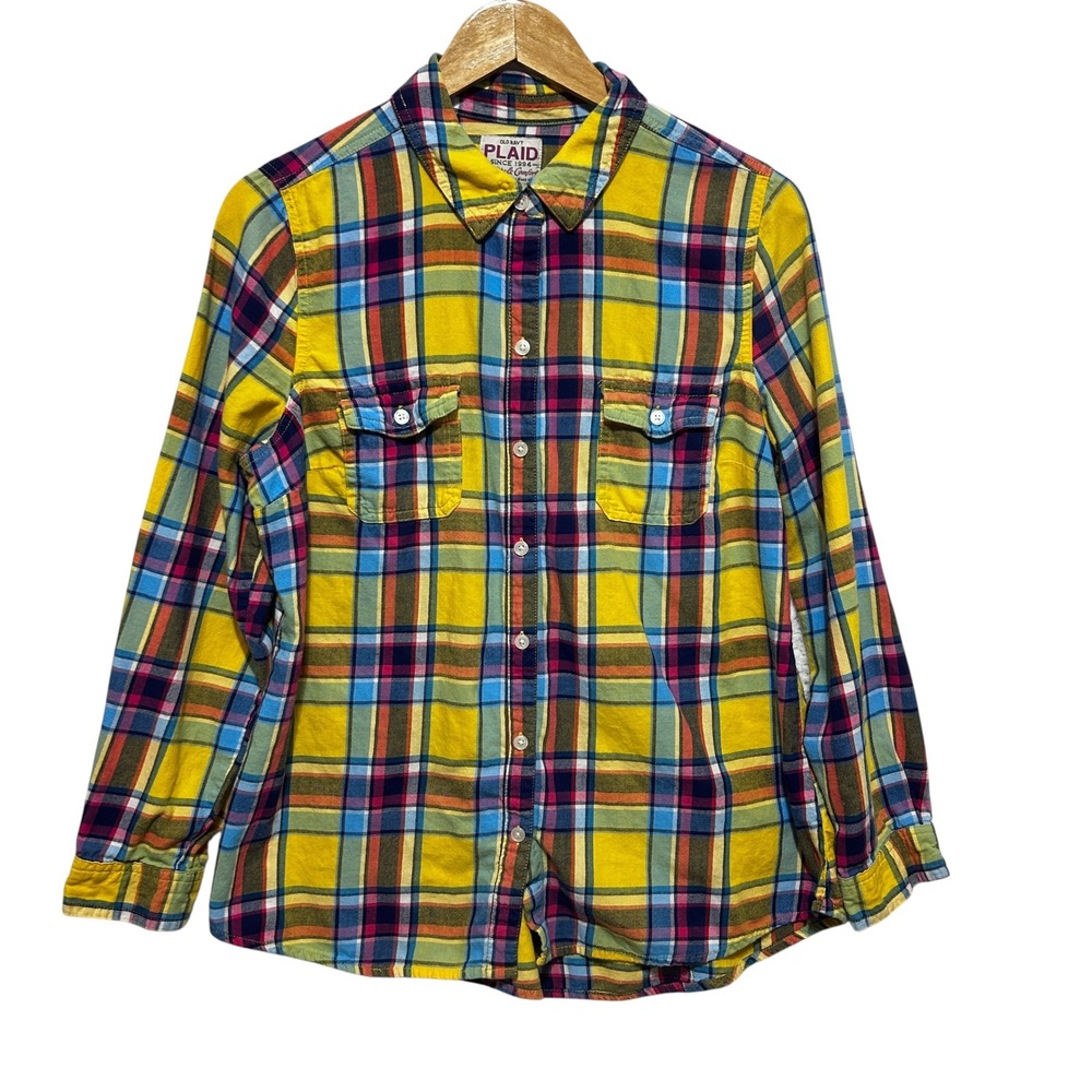Old Navy Womens Button Plaid Shirt L Multicolor Front Pockets Y2K Retro Grunge